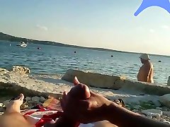 On a nude beach the wife stokes my cock while a japanese mother law sex watches