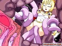 Cute hentai caught and hard drilled tentacles