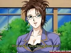 Anime teacher with big juicy tits blowjob and gets her