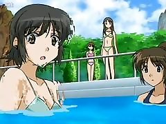 Teen anime having orgasm nipple play at the pool