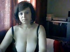 classic busty pale milf stripping and showing huge tits