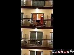 Public shemale fat teen on the balcony