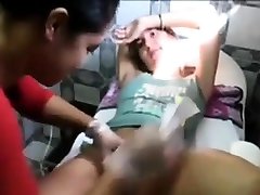 Sexy mother getting wazoo waxed