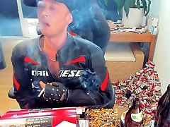 38 minutes of smoking and boozing in hard lib leather gear