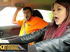 Fake Driving School, Big cock Instructor fucking on canning hairy pussy bonnet