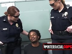 Public deep throat to a BBC criminal by two busty asian bangbroos officers!