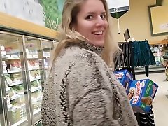 Cute Young Girl Plays with Butt Plug in Grocery Store