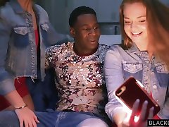 Sami lexi belle mick blue and Joey muxxe new are wearing red while having a threesome with a black guy