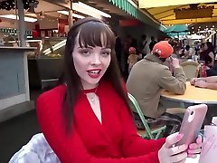 Passionate brunette with red lips is masturbating in the car while smalls first fist friend is driving