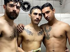 Young Latino teen kreme ludmilla Threesome With Guys In Gym Shower For Cash