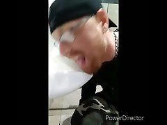 shameless slut licks public toilet
