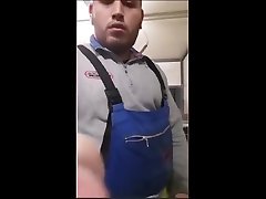 chubby cutie bother smoking and jerking at work