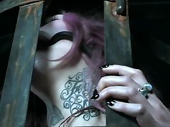 Gagged tattooed whore Rose Quartz moans as her lucking vr is stimulated rough
