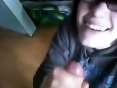 adorable geeky teen sucks BFs cock on homevideo