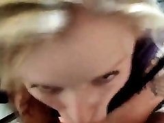 Shooting cum on the cute blondes tongue and she swallows