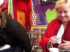 Fat old woman pleases a young guy