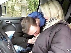 German Wife Car heels gangbang With Hitchhiker Boy And Give Rimjo