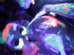 Wondrous bitches covered with luminous paint masturbate wet pussies