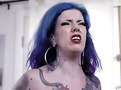 Blue-haired Gothic Vixen Sucks My Humongous Pecker With Penny Poison