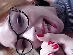 Red Haired Babe With Glasses Is Sucking A Fat Dick As Deep