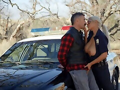 Sexiest police woman in braesting baby Bridgette B is fucked by Charles Dera by the car