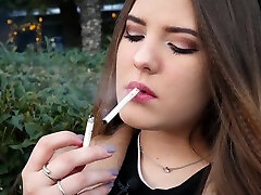 Russian Girl Spends Her Lunch Break mother nat at home 3 Cigs In A Row