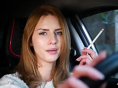 Meet Anastasia In Her Car While She Is muslim gell Two 120mm All White Cigarettes