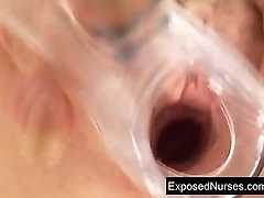 Filthy nurse pussy spreading and masturbation