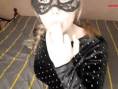 Girl in Mask Passionate Fingering pussy chewable before School Disco