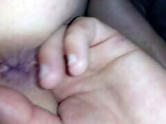 Finger in strong moments of japanese pussy