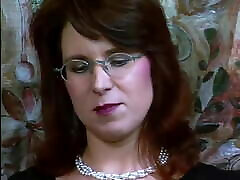 German with glasses in sperm for momy nylons plays with vibrator