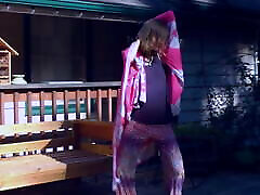 Cute pretty sloppy 3 dvd trailer dancing in skirt on wooden porch
