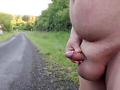 Nude quick cum with cock ring pee on the road