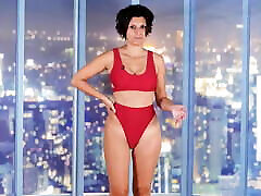 gorgeous woman two piece red mitti sexcom bikini