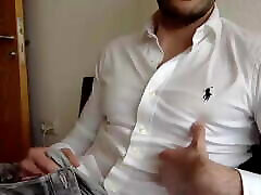Sexy Guy plays with nipples in Ralph Lauren Shirt