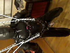 Suspended rubberslave gets a CBT by Estim