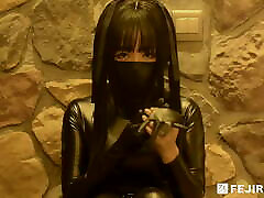 Fejira com – Leather girl self bondage with oiled skinnt toys 2