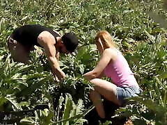 Sexy blonde fucks with her coworker on the rural farm.