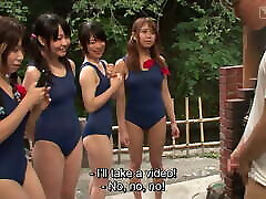 Japanese schoolgirls in swimsuits – shamele faking girls handjob harem