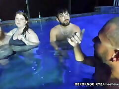Group of eat out young matures at pool party
