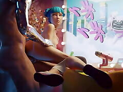 Cyberpunk perfect sexy body fucking Moon Cum On Pussy Animation With Sound