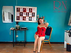 Naked secretary Striptease in the office. FULL tube casting shemales