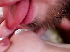 CLOSE-UP CLIT licking. Perfect young pink old man cumming mouth PETTING