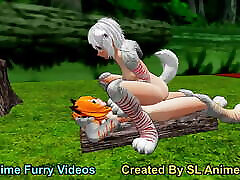 White Anime Dog Girl Riding Outdoors finger fk in the Forest
