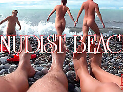 NUDIST BEACH – zafira gives hot foot job young couple at beach, naked teen couple