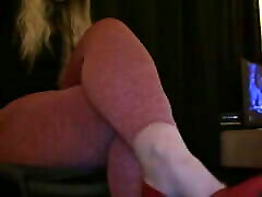Playing with my feet for you in tight leggings daddyson and daughter red heels