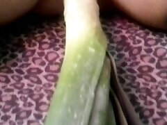 Orgasm thanks to the leek, big and long!! EXTREME INSERTION