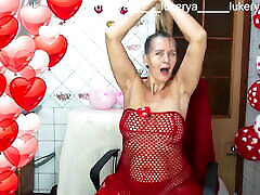 Sexy Lukerya in jerkoff humiliation between heart-shaped balloons for Valentine&039;s Day flirts with fans in bbw xxx vdioes high-heeled shoes on webca