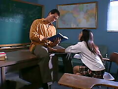 East Asian milf fat guy tortured bound to be fucked on the school desk in the classroom