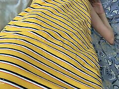 Skinny girl in a short dress without panties. Sweet leah gutti born video forgot to put on panties. Close-up.